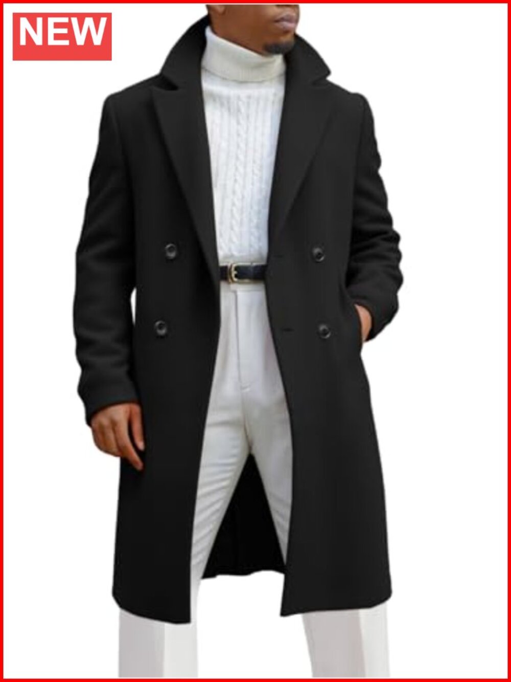 Men's Double Breasted Mid Long Trench Coat Notch Collar Button Front
